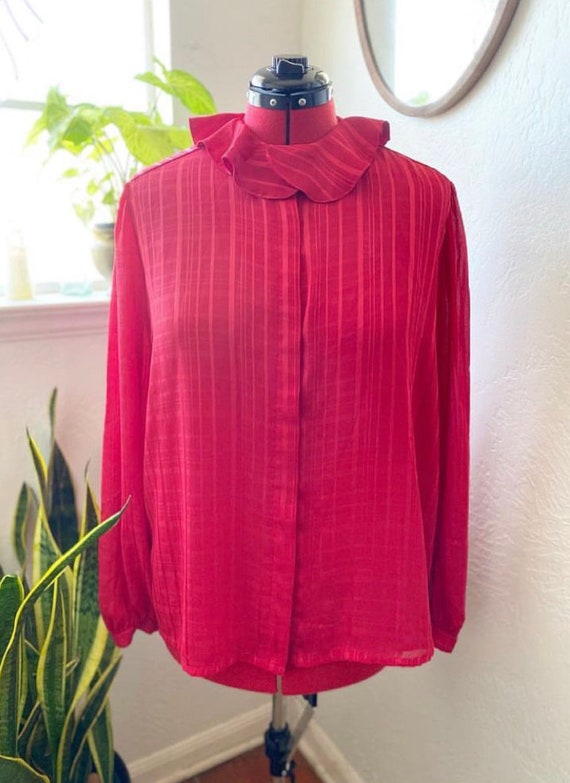 Vintage 80s red sheer button up blouse by La Blou… - image 5