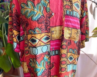 Stunning 90s colorful silk button up by Robert Stock