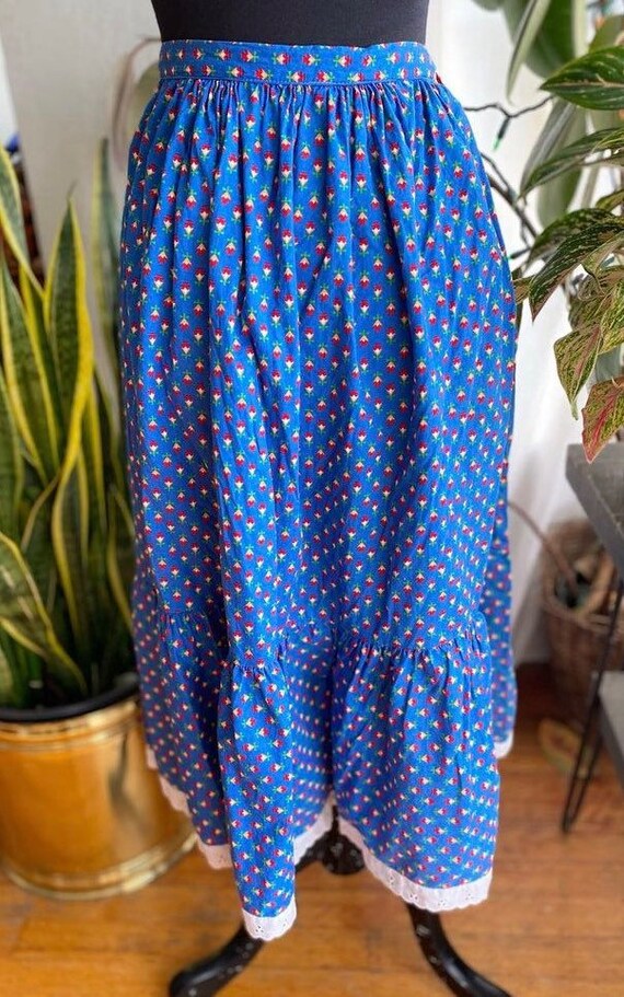 Vintage 70s blue floral prairie skirt by Irene Ka… - image 2