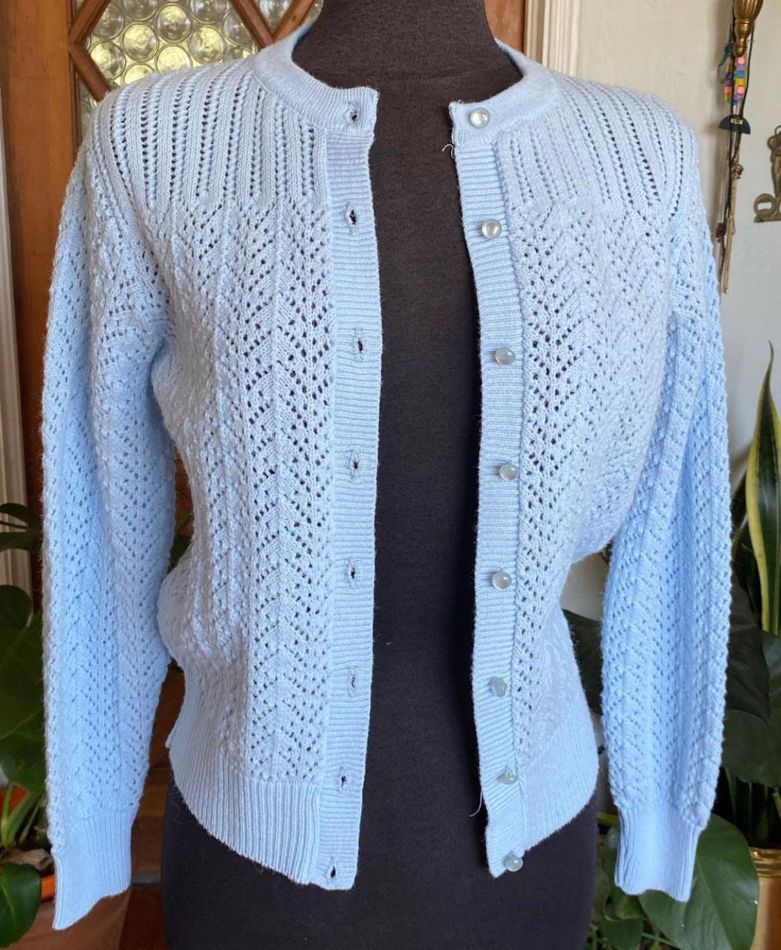 Vintage 60s Pale Blue Knit Cardigan by It's Pure Gould