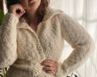 Handknit, homemade soft chunky knit cardigan