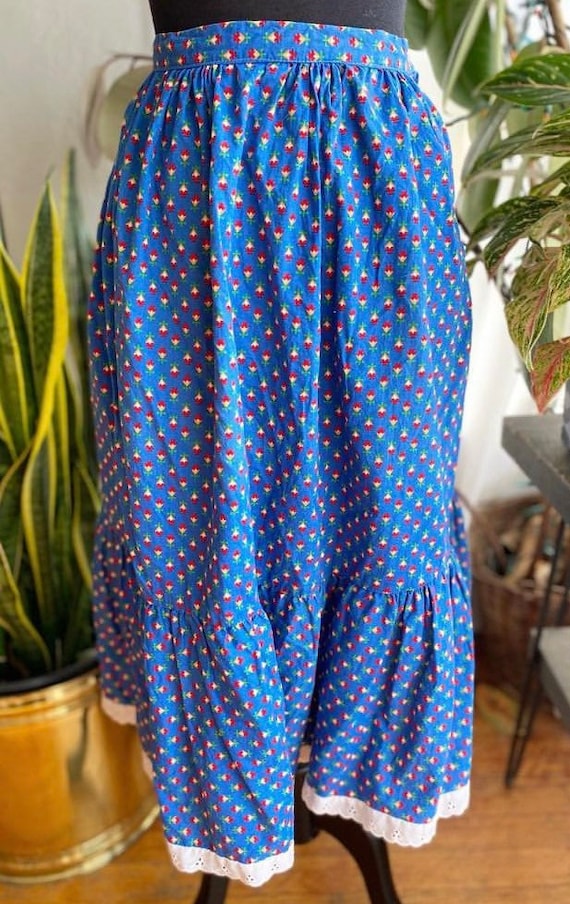 Vintage 70s blue floral prairie skirt by Irene Ka… - image 1