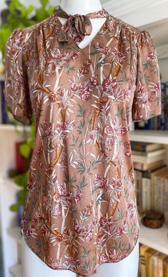 Vintage 70s polyester blouse with neck ties and b… - image 1