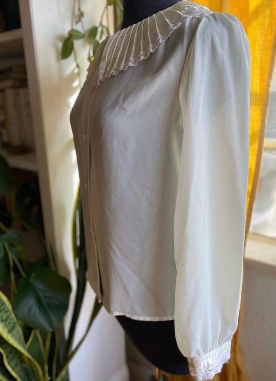 80s sheer ivory button up by Chaus - image 4
