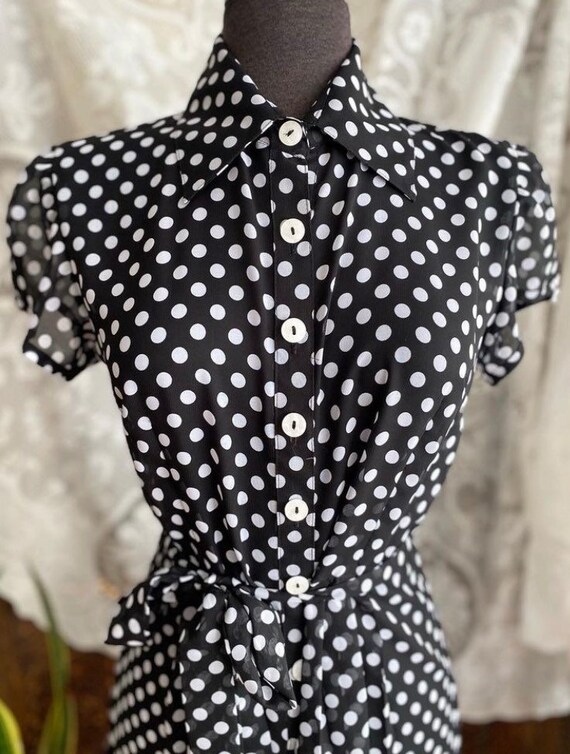 Vintage 90s sheer black and white polka dot dress… - image 2