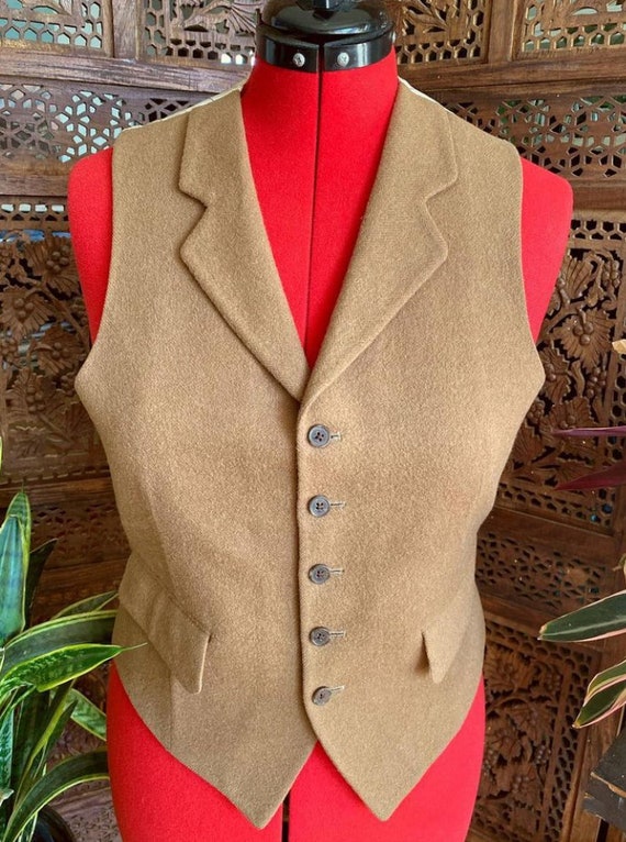 Vintage 90s brown wool, lined button up vest by de