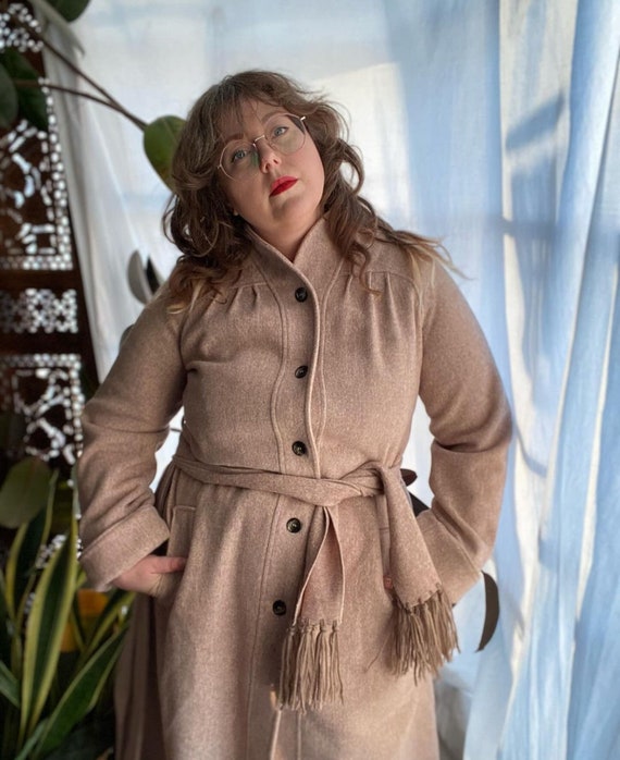 Vintage 80s heathered beige wool blend maxi coat