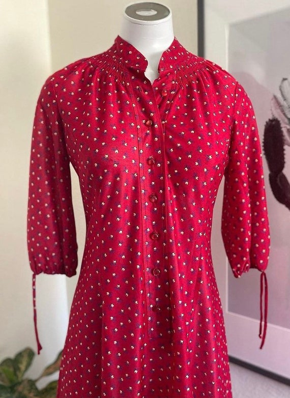 Vintage 1970s cranberry colored floral Dress by La