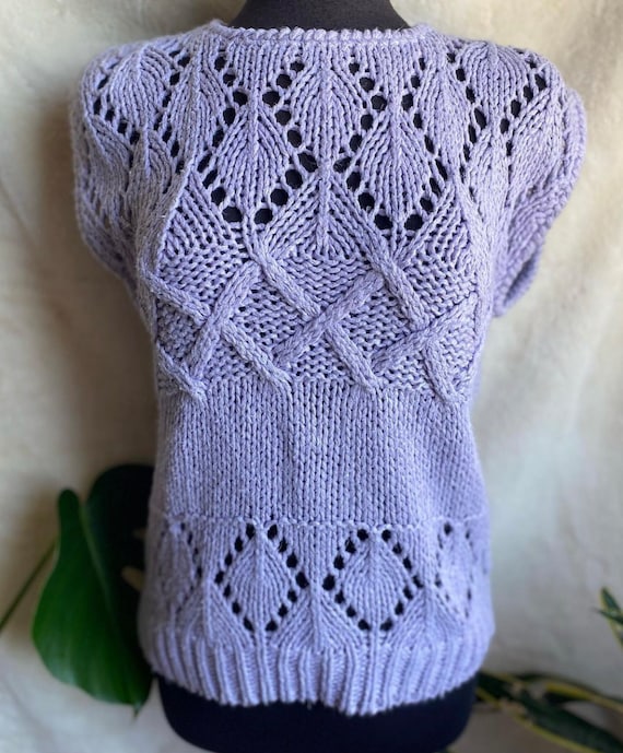 Vintage 80s pale lavender, handknit sweater top by