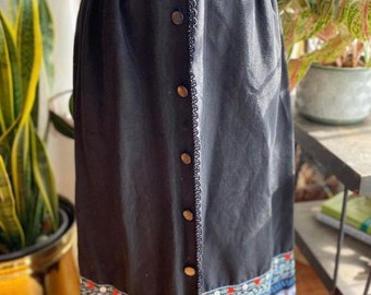 Vintage 60s/70s high waisted button up skirt with embroidered hem by Judy Bond