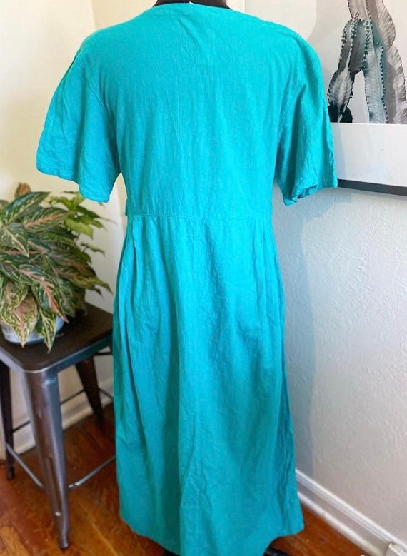 Vintage 90s teal cotton shirt dress by Color Me M… - image 8