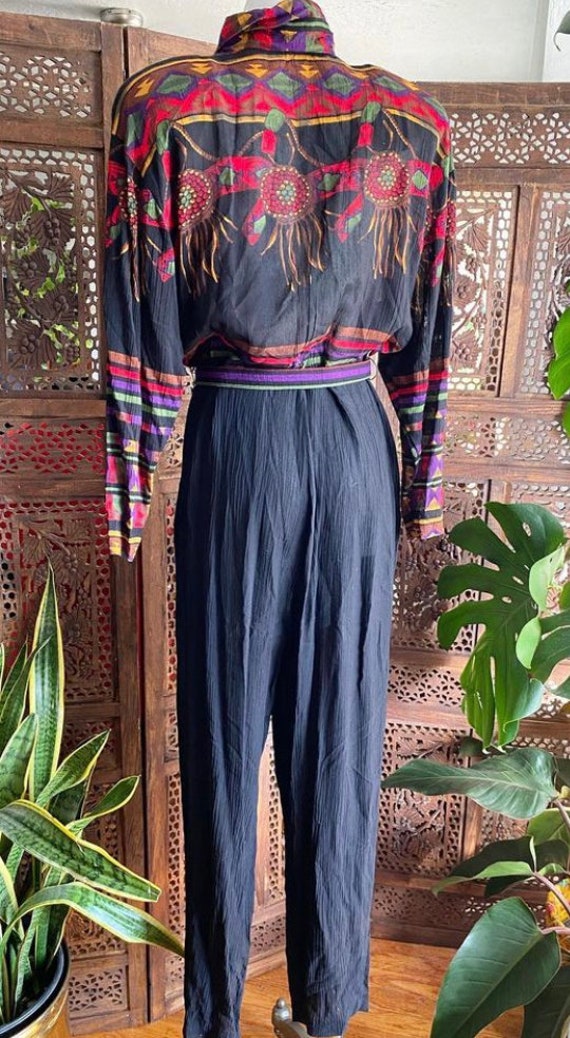 Vintage gauze-like, crinkle rayon jumpsuit with s… - image 6