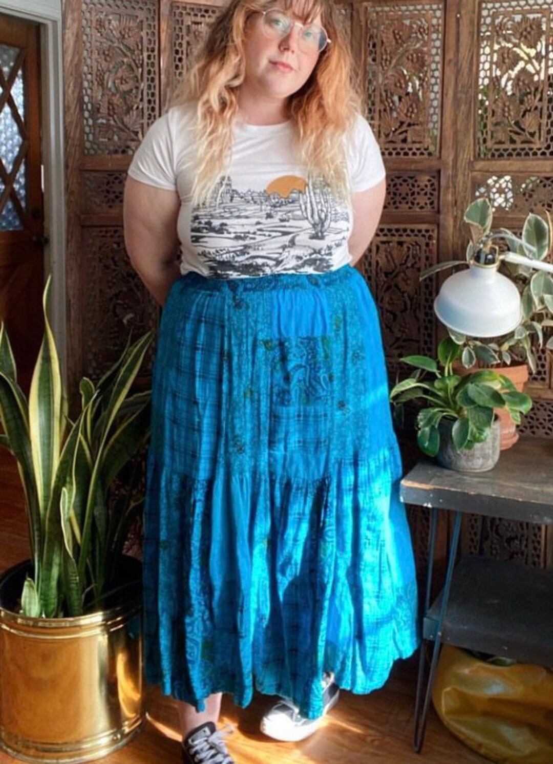 Vintage Lace Patchwork Bodycon Midi Skirt
