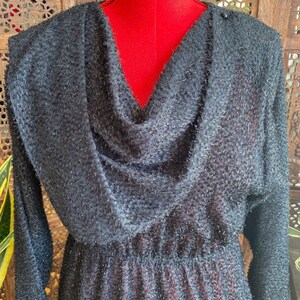 Vintage 70s textured black dress with asymmetrical cowl neck by On The Rocks
