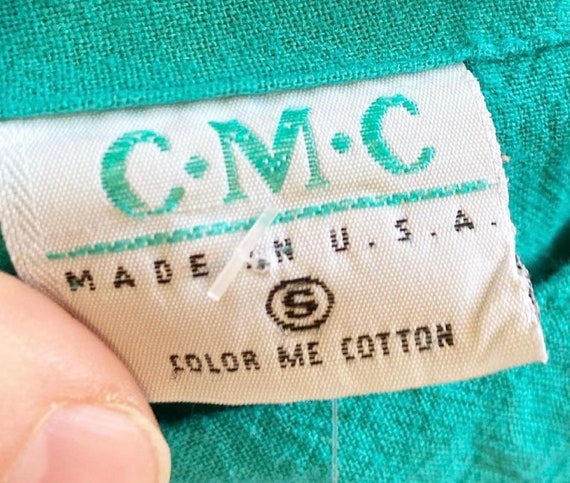 Vintage 90s teal cotton shirt dress by Color Me M… - image 9
