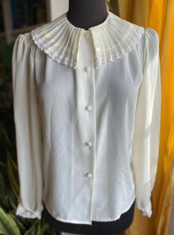 80s sheer ivory button up by Chaus - image 1