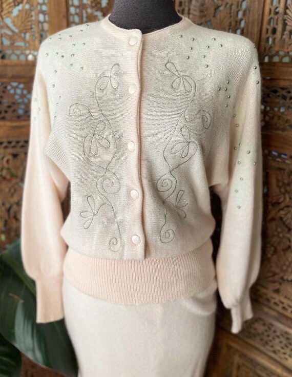 Vintage 80s pale pink sweater and skirt set by L’… - image 2