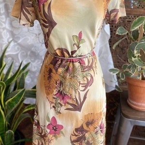 Vintage 80s floral silk shift dress with lovely cowl neck by Tess Dress