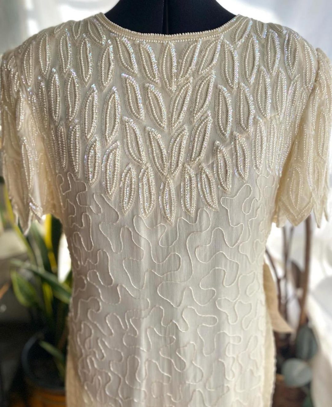 1980s Ivory Silk Dress with Couture Level Finishes