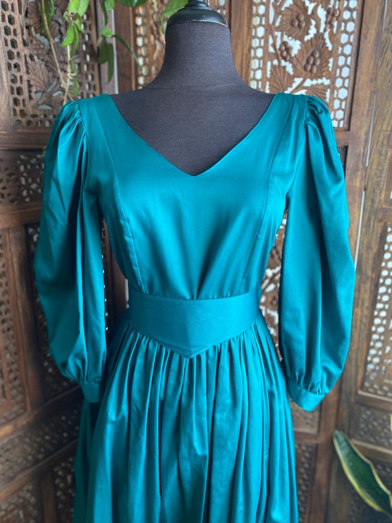 Vintage teal cotton gown by designer Laura Ashley - image 1