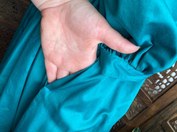 Vintage teal cotton gown by designer Laura Ashley - image 4