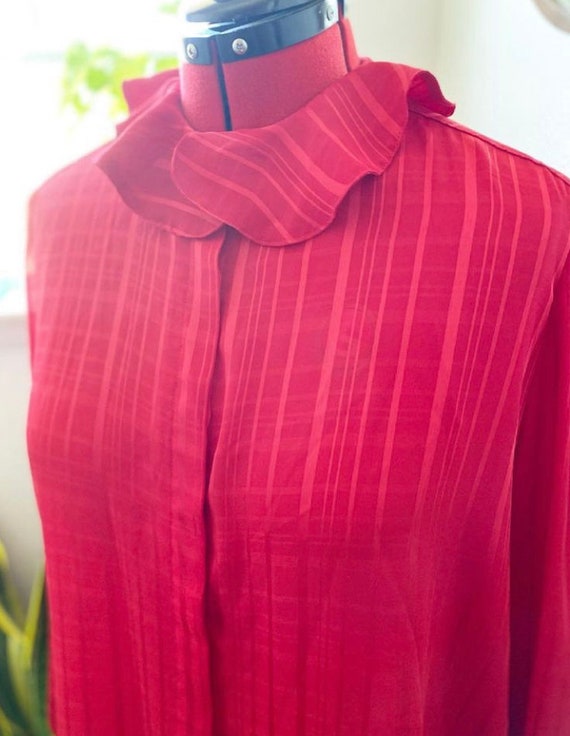 Vintage 80s red sheer button up blouse by La Blou… - image 6