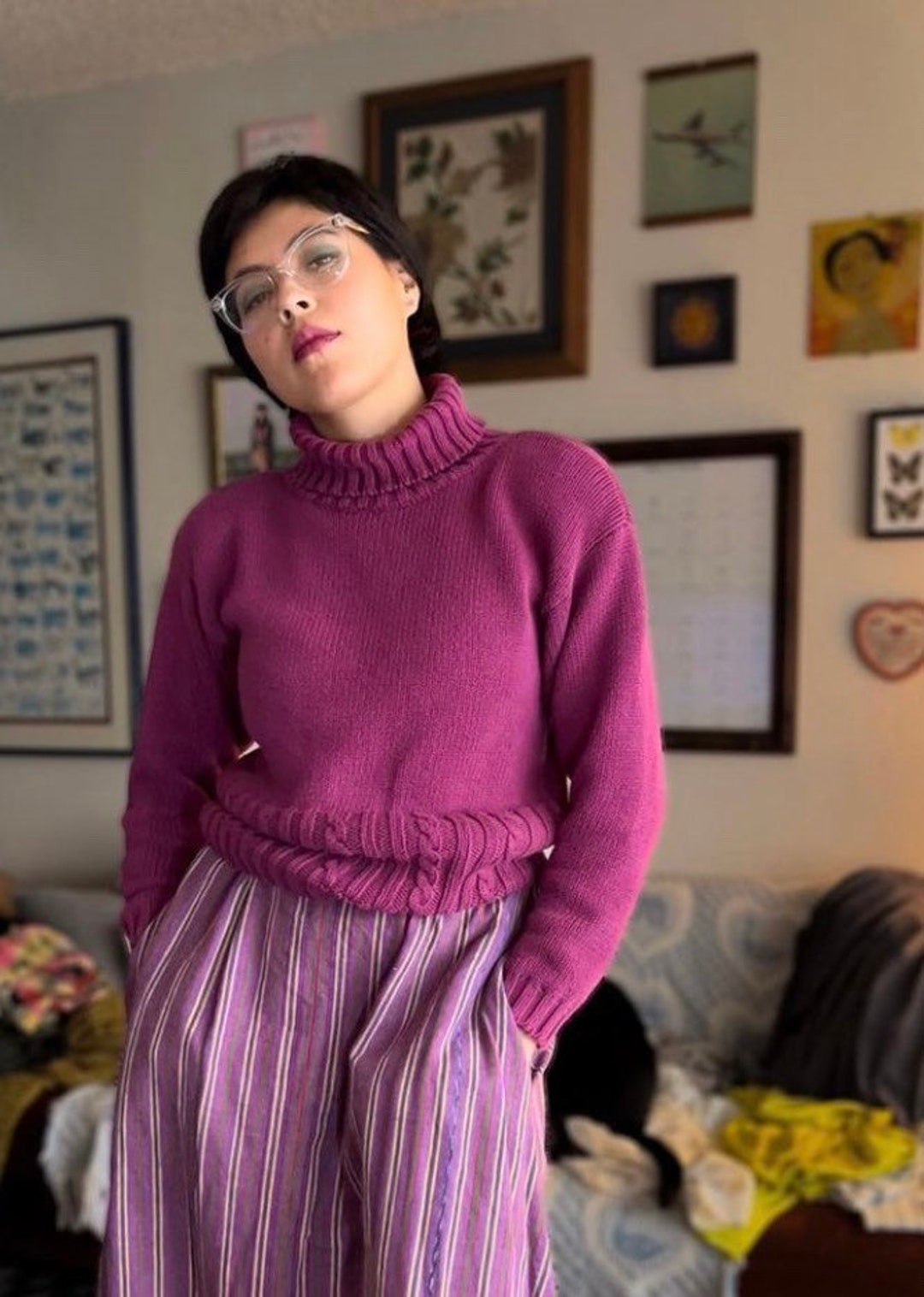 トップス [ItalyVintage]80s MultiColor Turtleneck Incredible Vintage 80's Italian Wool Animal Print Knit