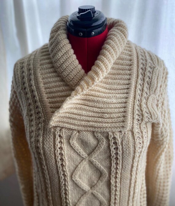 Vintage 70s ivory chunky knit pullover sweater by… - image 3