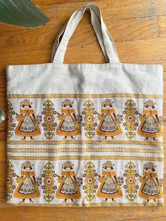 Vintage 70s embroidered tote bag by Michiko Kuge … - image 1