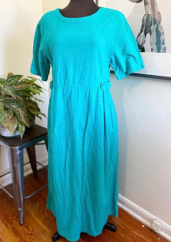 Vintage 90s teal cotton shirt dress by Color Me M… - image 5