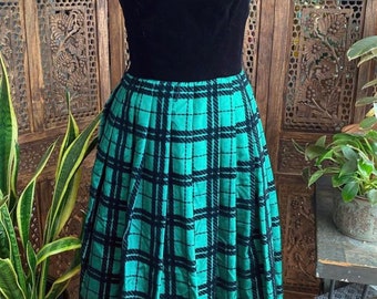 Vintage black velvet and green plaid party dress