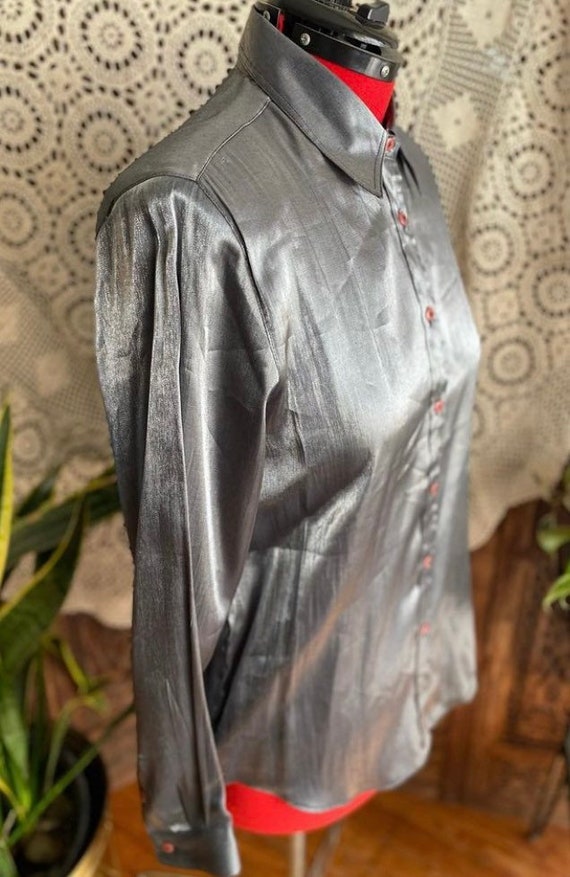 Vintage silver button up blouse by Yves St Clair - image 3