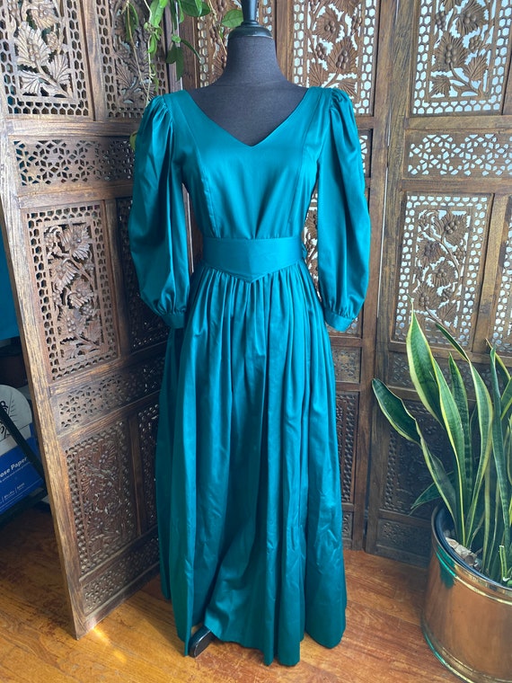 Vintage teal cotton gown by designer Laura Ashley - image 2