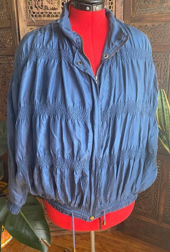 Vintage 90s greyish blue textured silk bomber by R