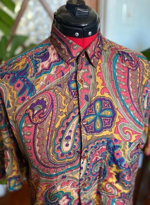 Vintage hand print silk button up by Protest