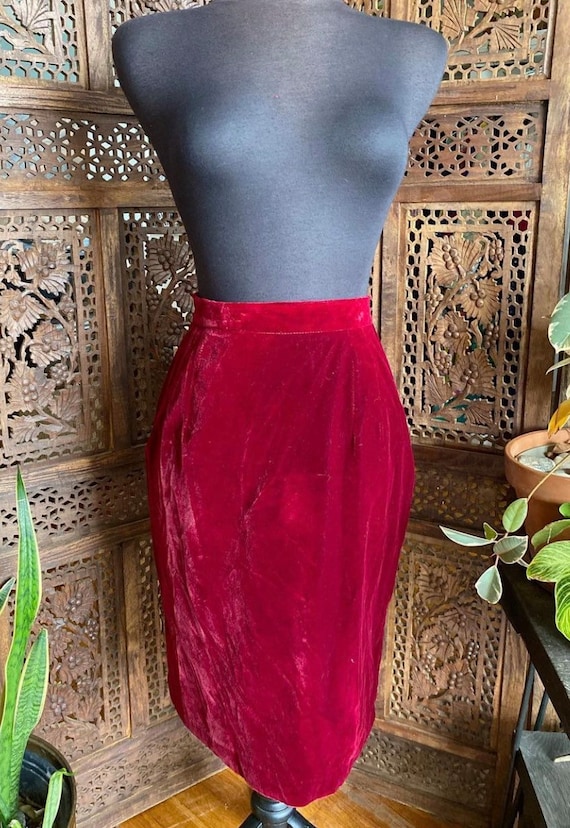 Vintage deep red velvet pencil skirt