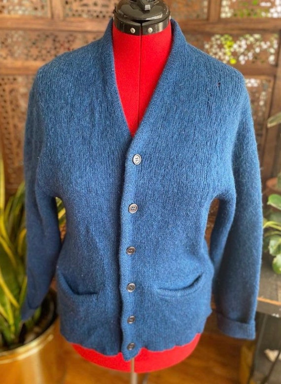 Vintage 60s blue knit cardigan sweater by Sportsw… - image 1