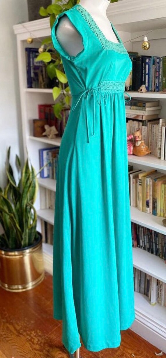 Vintage 1970s teal polyester maxi dress - image 4