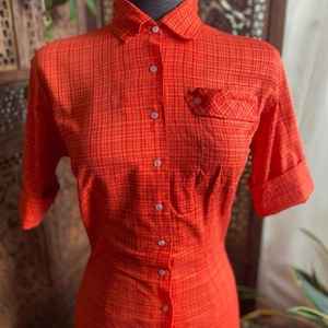 Vintage 50s orange and red plaid shirt dress by Ardee Sportswear