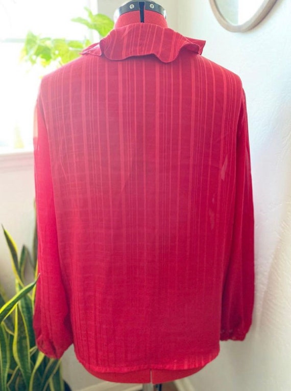 Vintage 80s red sheer button up blouse by La Blou… - image 9