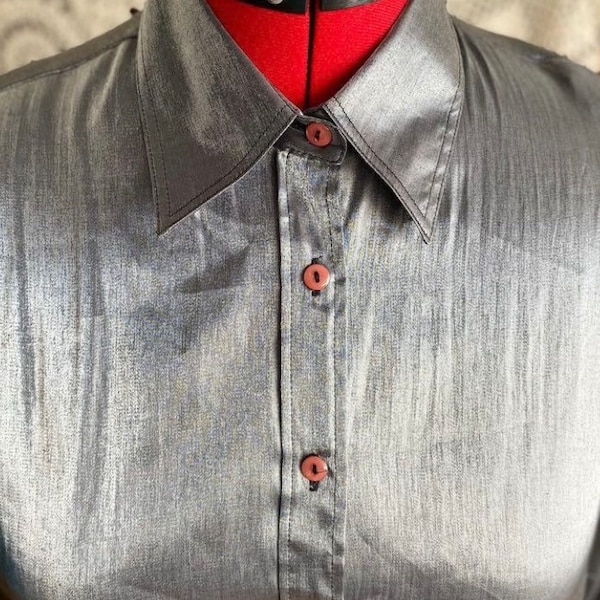 Vintage silver button up blouse by Yves St Clair