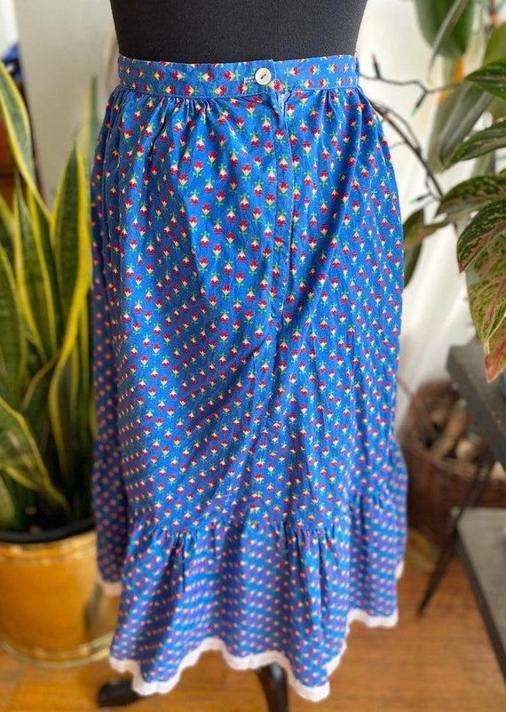 Vintage 70s blue floral prairie skirt by Irene Ka… - image 3