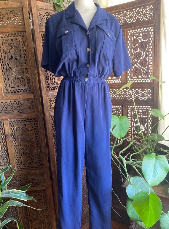 Vintage 80s navy blue jumpsuit by Saint Germain