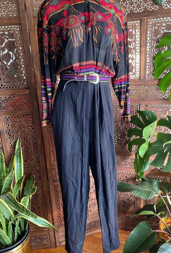 Vintage gauze-like, crinkle rayon jumpsuit with s… - image 3