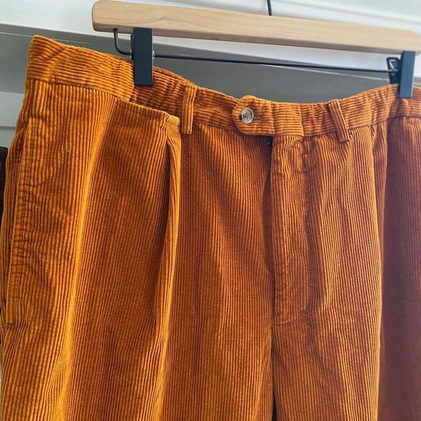 Burnt Orange Pleated County Corduroy Pants