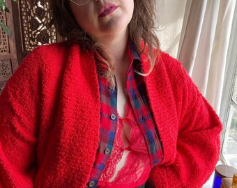 Vintage 80s boucle knit midi cardigan in cardinal red by Sideffects