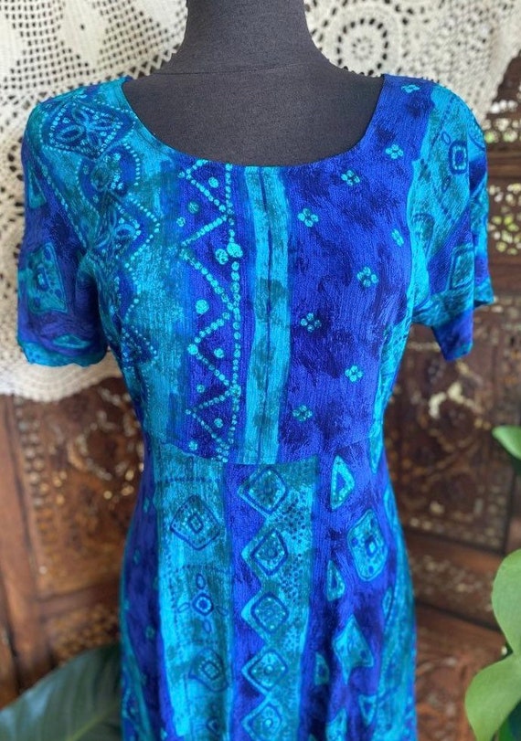 Vintage 90s teal/blue patterned dress by Rabbit Ra
