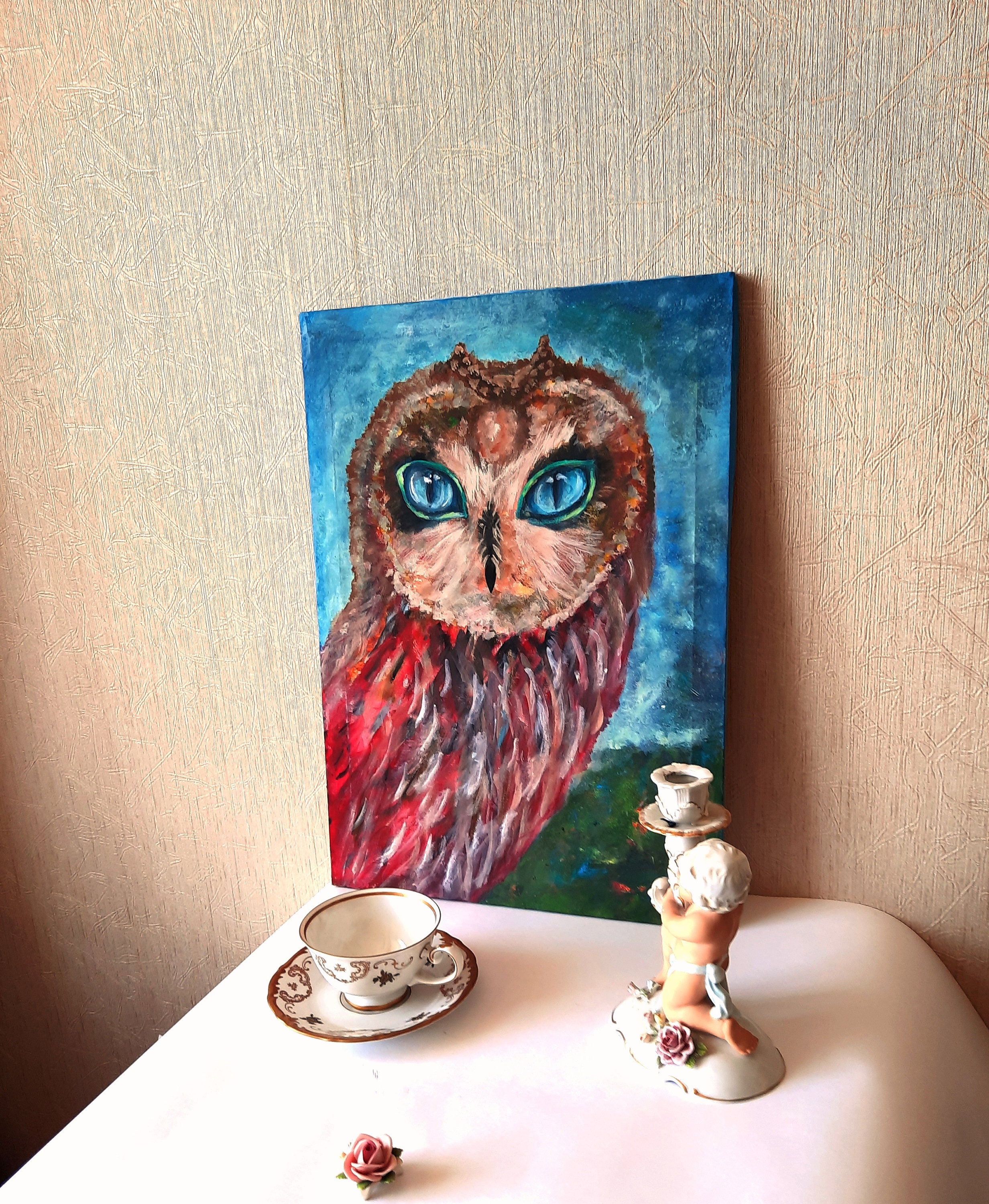 Owl Painting wall decor on canvas painting canvas board gift Etsy