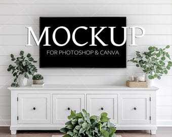 Modern Frame TV Mockup, Minimalist Farmhouse TV Mockup, 16x9 Frame TV Mockup, Instant Download