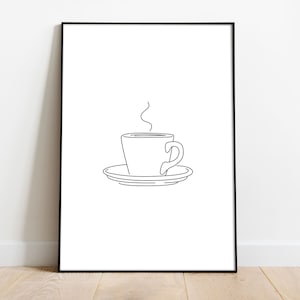 Coffee Cup, Printable Coffee, Single Line Drawing, Coffee Wall Art, Printable Wall Art, Cup Poster, Coffee, Kitchen Decor, Coffee Cup Art